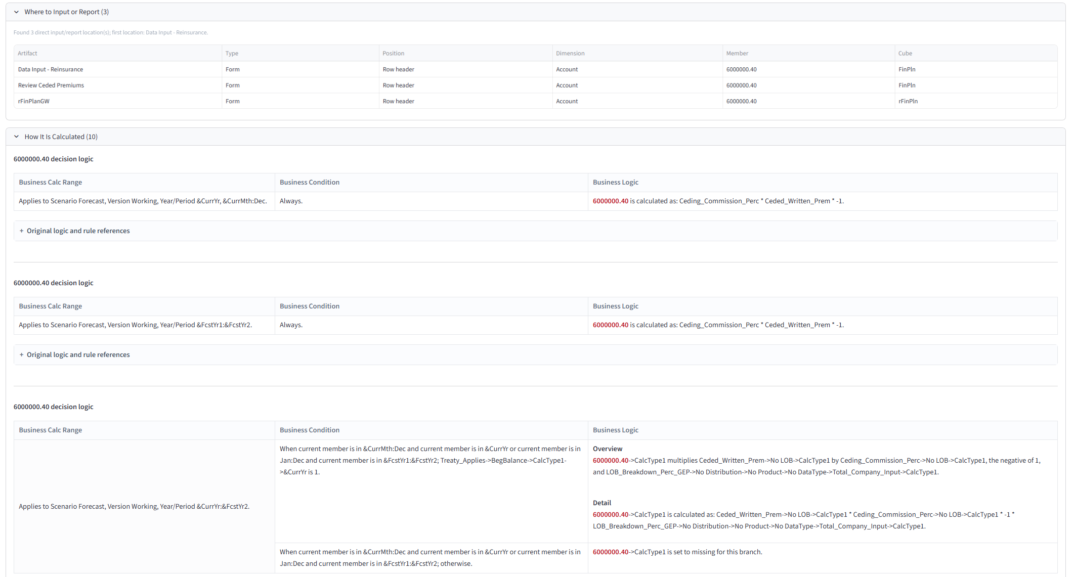 Business Logic Explorer detail result that converts rule code into business-readable evidence.